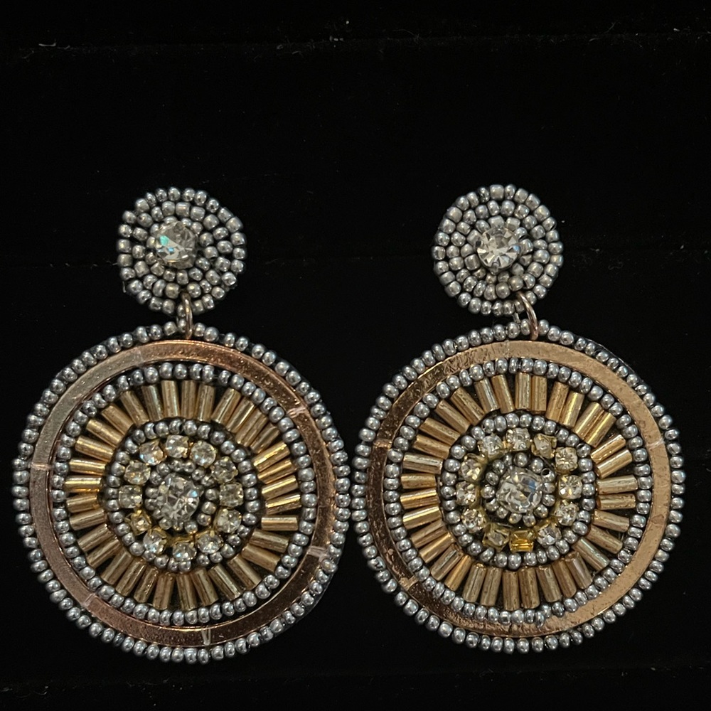 Bohemian Beaded Rhinestone Round Drop Lightweight Pierced Gold, Silver Earrings - Picture 4 of 5